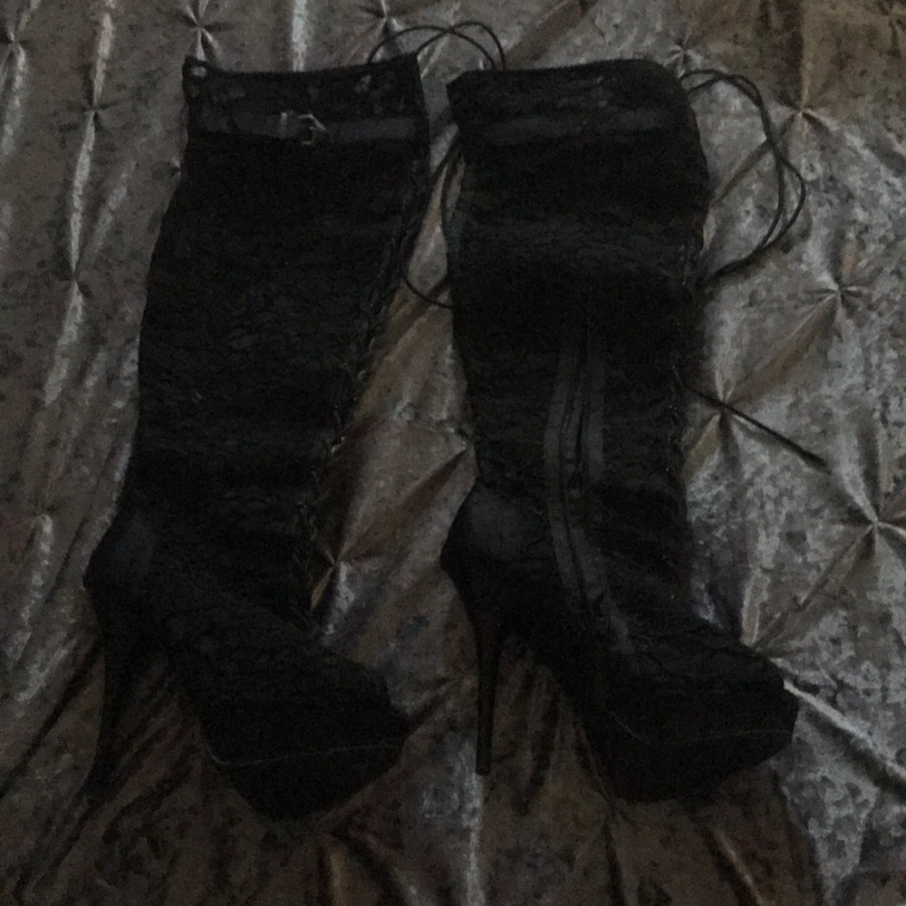 Lace thigh high heels